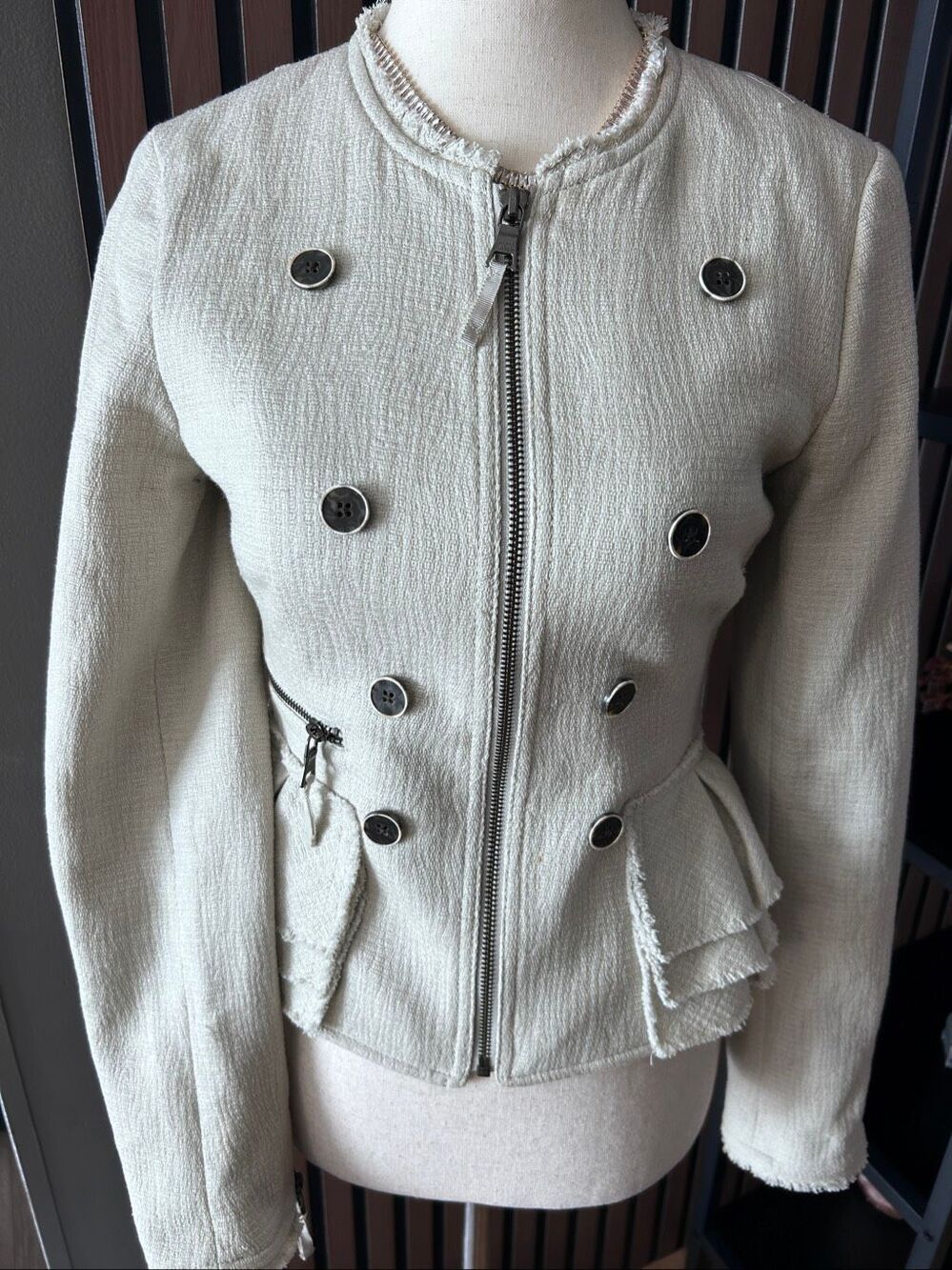 Banana Republic Suit Jacket 0P Beige Tan Military Styled Cotton Layered Blazer